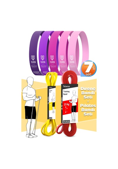 7li Mega Set 5+15 Kg + 5li Pilates Direnç Bandı Barfiks Lastiği Loop Band Pembe Ton Çok Renkli