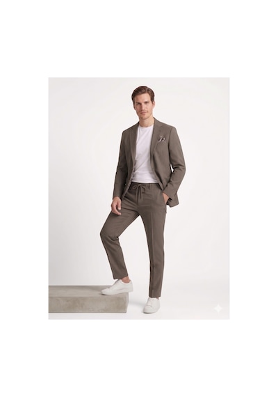 Modmen İtalyan Kesim Slimfit Erkek Takım Elbise Çizgili Kahverengi