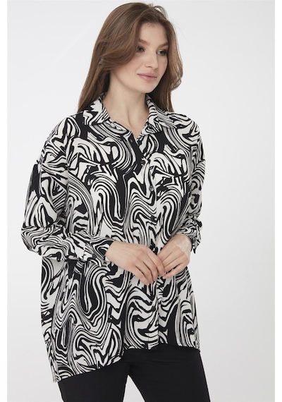 Desen Triko Kadın Zebra Desenli Gömlek 22802 Siyah