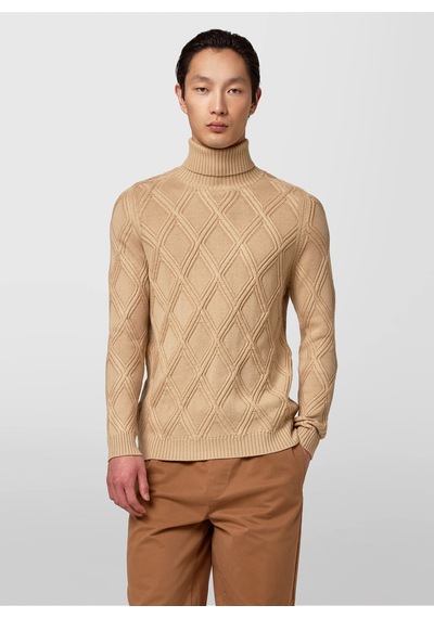 Alpha Studio Bej Erkek %100 Yün Slim Fit Kazak Au-7051g Turtle Neck