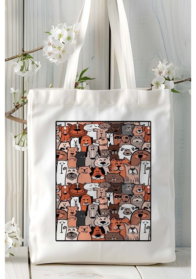 Art Hediye Retro Köpek Baskılı Omuz Çanta Kişiye Özel Model 19 Çok Renkli