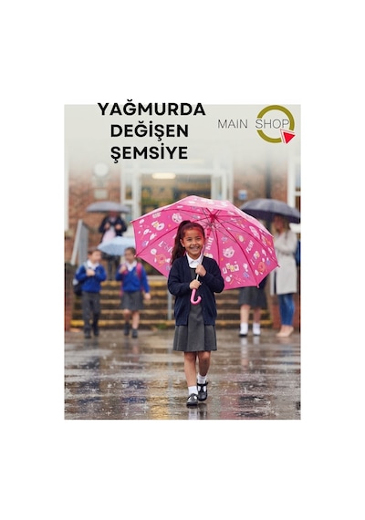Mainshop Yağmurda Renk Değiştiren Sihirli Desenli Çocuk Şemsiyesi - Okul Şemsiyesi Çok Renkli