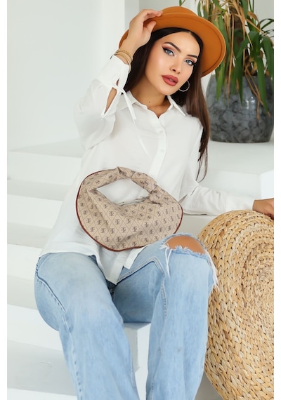 Lupinn Moda Kadın Beyaz Düğmeli Uzun Kollu Rahat Kalıp Gömlek Beyaz