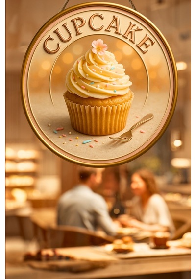 Cupcake Muffin Temalı İpli Ahşap Kapı Duvar Süsü, Pastane, Tatlı Dükkanı, Cafe Tablo Dekoru