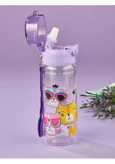 Meow Suluk 500 Ml - Çocuk Suluk, Matara, Pipetli Suluk, Askılı Suluk Kedili Suluk Miyav Suluk