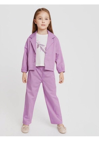Çikoby Kız Çocuk Pantolon Ceket T-shirt Üçlü Takım-15679 Lila