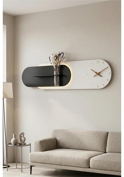 Kardelen Ahşap Pilli Ledli İskandinav Tarzı Salon Duvar Rafı Modern Çiçeklik 112 X 28 Cm Paris Grisi - Antrasit