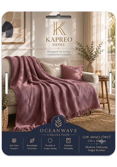 Kapreo Home Oceanwave Çok Amaçlı Örtü 170 X 200 Gül Kurusu