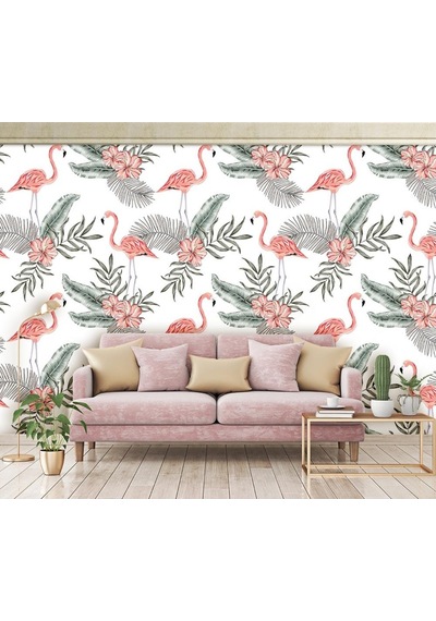 Flamingo Ve Yapraklar Duvar Kağıdı