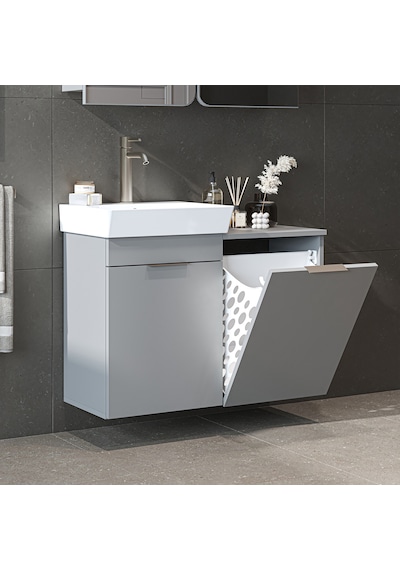 Dubai Kapaklı Ve Sepetli 92.2 Cm Mdflam Banyo Dolabı, Lavabolu Banyo Alt Dolabı Kül Gri Dubai Kapaklı Ve Sepetli 92.2 Cm Mdflam Banyo Dolabı, Lavabolu Banyo Alt Dolabı Kül Gri