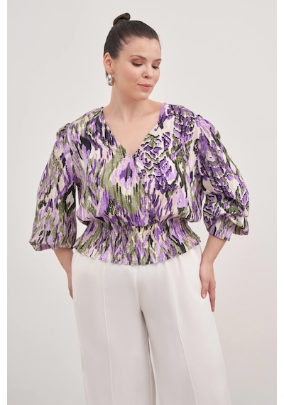 Myline Gipe Detaylı V Yaka Bluz-1840 Haki