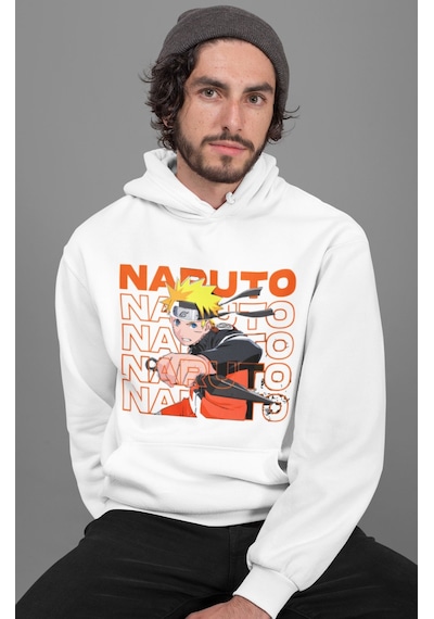 Sevbano Naruto Uzumaki Baskılı Unisex Oversize Naruto Anime Karakter Hood beyaz