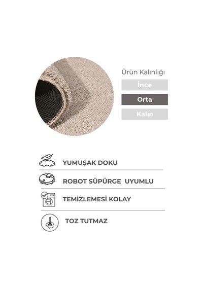 Oval Mabel Bej Yumuşak Tuşeli Halı 10 Farklı Renk Seçeneği Kaymaz Taban Yıkanabilir Modern