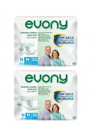Evony Belbantlı Yetişkin Hasta Bezi Medium 60 Adet 2x30 Paket M