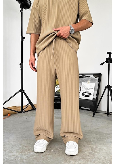 Bej Fitilli Baggy Pantolon Bej