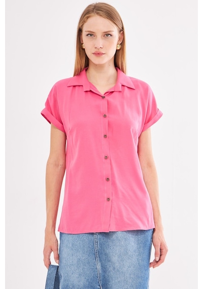 Armonika Kadın Pembe Kısa Kol Gömlek Arm-19y001065