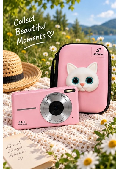Magicool 4k Figürlü Çantalı Dijital Video Kamera 44mp 16x Zoom Işıklı Kart Dijital Fotoğraf Makinesi Pembe