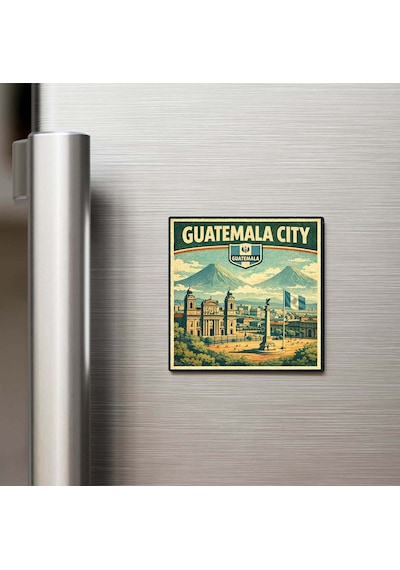 Retro Guatemala Guatemala Şehri Temalı Vintage Buzdolap Magneti 9x9 Cm