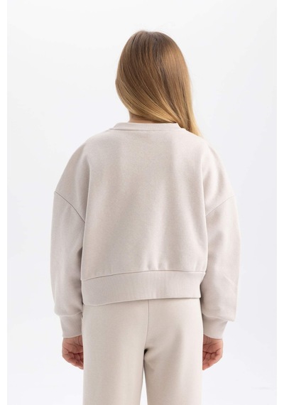 Defacto Kız Çocuk Relax Fit Bisiklet Yaka Baskılı Kalın Sweatshirt B4675A823WNGR54 Gri