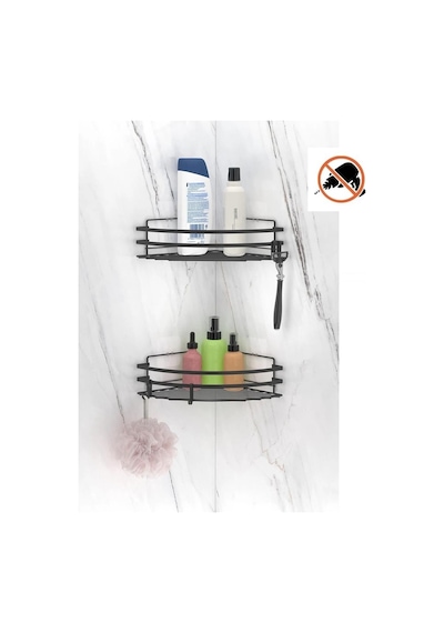 Tekno Tel St-207 Yapışkanlı Kancalı 2 Adet Köşelik Banyo Rafı Siyah