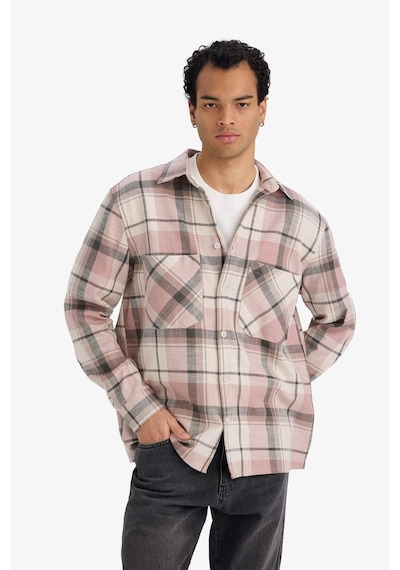 Defacto Regular Fit Polo Yaka Kareli Flanel Uzun Kollu Gömlek G2331ax25aupn528 Pembe-pn528