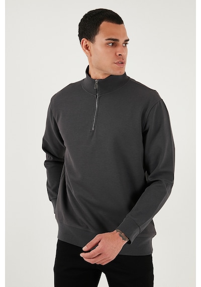 Buratti Pamuklu Regular Fit Yarım Fermuarlı Dik Yaka Erkek Sweat 5905470 Antrasit