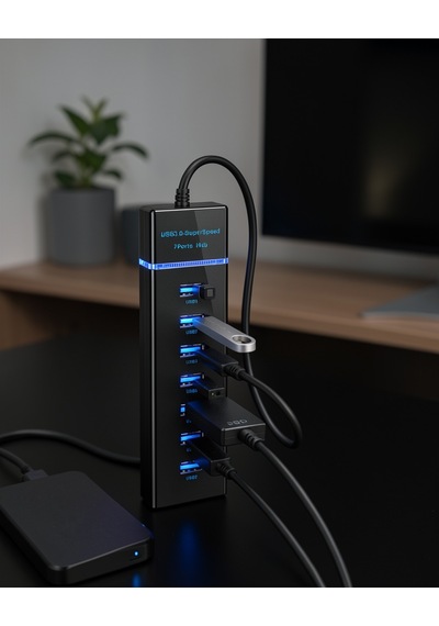 7 Girişli Usb 3.0 Hub 5gbps Led Göstergeli Uczzokm307-3