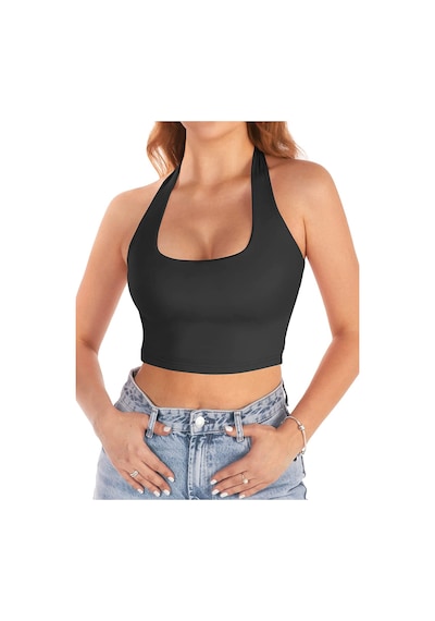 Liona Kadın Kare Yaka Siyah Renk Crop Top Bluz 001