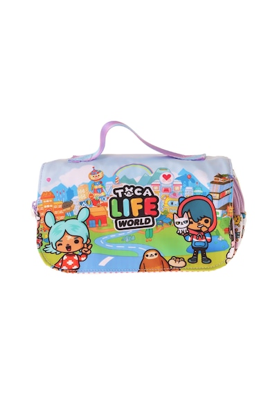 Kaukko Kids Taşıma Askılı Kız Çocuk Toca Life Baskılı Şık Kalem Çantası Lila - Turkuaz - L5340 Çok Renkli