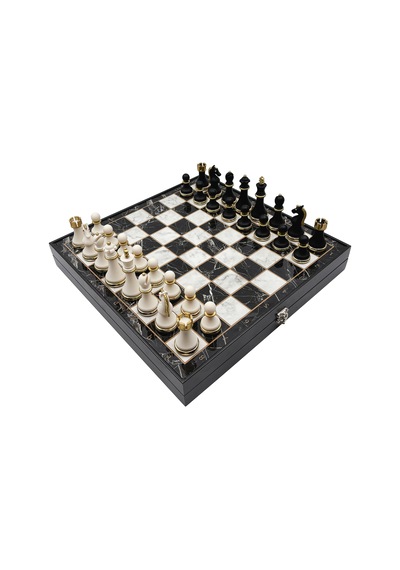 Metal - 827 - & Polyester Ahşap Satranç Takımı Siyah Beyaz Mk36p - Muratech - - Mk36p