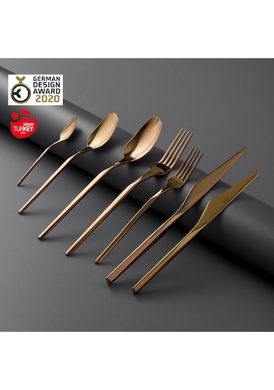 Jumbo 5100 Quartz Titanyum Bronz 12 Kişilik 84 Parça Çatal Kaşık Bıçak Seti Titanyum Bronz