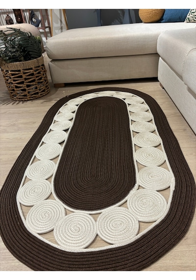 Mavaux Cookie Jüt Hasırlı El Örgüsü Kilim Kahverengi - Krem