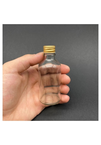 Rotanev 6 Adet Şeffaf Cam Shot Şişesi Sızdırmaz Gold Metal Kapaklı Hediyelik Koku Süs Çok Amaçlı Şişe 50 ML