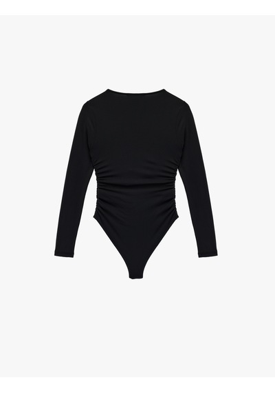 Koton Uzun Kollu Metal Aksesuarlı Slim Fit V Yaka Bluz Siyah 6wak80394ek Siyah