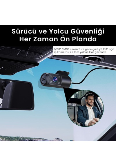 Tr M60 3 Kameralı Ön+iç+arka 4k+fhd+fhd Hdr Sony Starvis 2 Sensörlü Wifi Gps'li Araç Kamerası