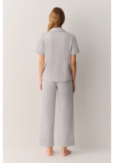 Suwen Pointella Gömlek Yaka Pijama Takımı Sh26622660b964 Gri Melanj