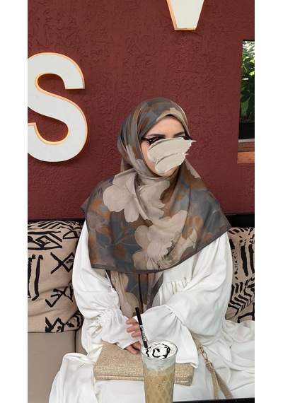 Qalortex Scarf Pamuklu Soft Meva Desen Eşarp-küf Yeşil Küf Yeşili
