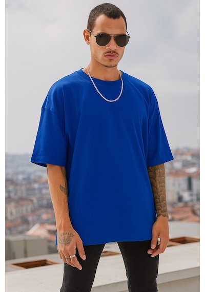 Oversize Beyaz T-shirt Saks Mavisi