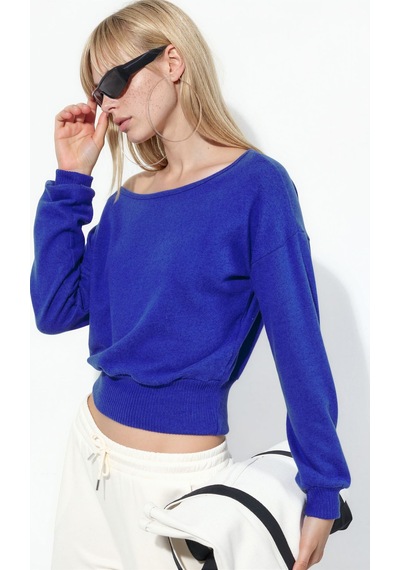 Hiccup Busem Kadın Kısa Bisiklet Yaka Sweatshirt Kobalt Mavisi