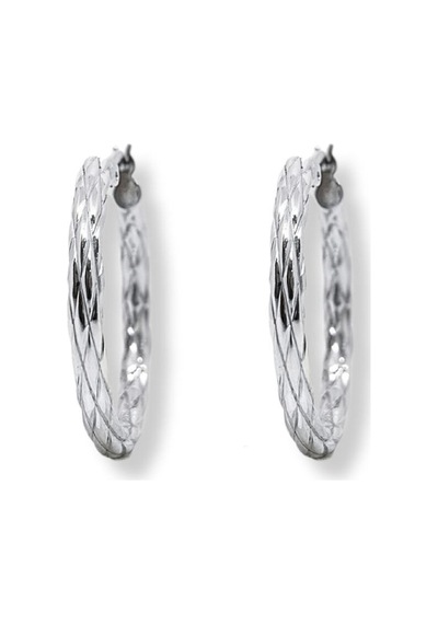 Oya Silver Örgü Desenli Kadın Gümüş Halka Küpe 2.7x2.7cm