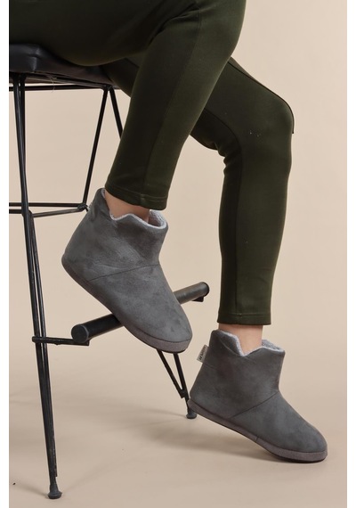 Riva Shoes Kaşe Erkek Kışlık Panduf Ev Botu Ev Ayakkabısı Yumuşak Taban Gri