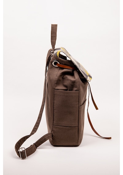 Fabric Craft Bag Sırt Çantası Duck Kumaş Kapaklı 38x40 Cm Kahverengi