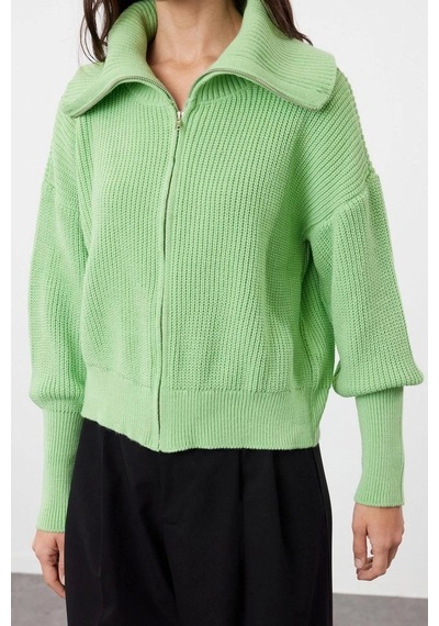 Ersefa Kadın Modern Tarz Oversize Devrik Yaka Regular Triko Hırka Mint