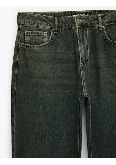 Koton Pamuklu Düz Paça Vintage Straight Fit Jean Pantolon Petrol 7wam40167nd