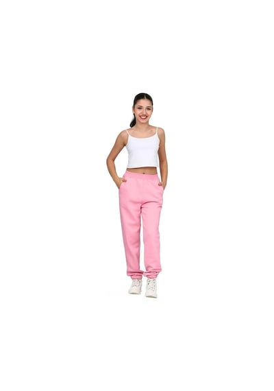 Erdem Kıds Kız Çocuk Paçası Lastikli 3 İplik Şardonlu İçi Pamuklu Okul Eşofman Altı Pantolon Pembe