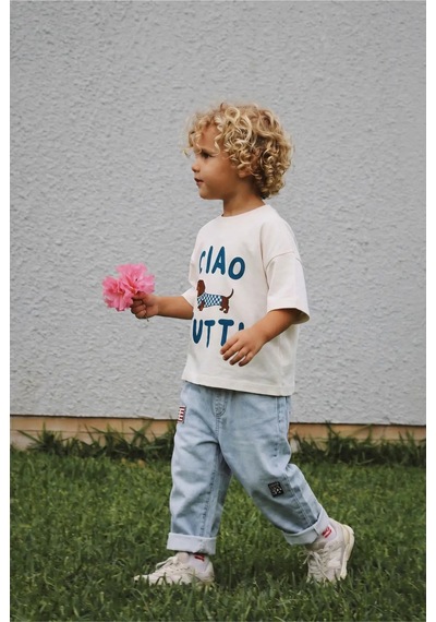 Poala Kids Ciago Tutti Dog Tshirt Bej