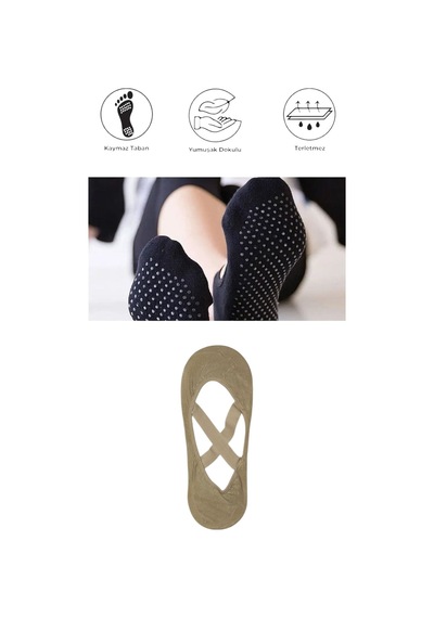 1 Adet Kadın Kaydırmaz Tabanlı Yoga Pilates Fitness Dans Ve Spor Çorabı Bej