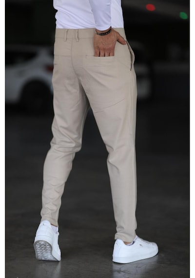 Bürke Erkek Krem/Bej Renk italyan Kesim Slim Fit Kaliteli Kumaş Pantolon