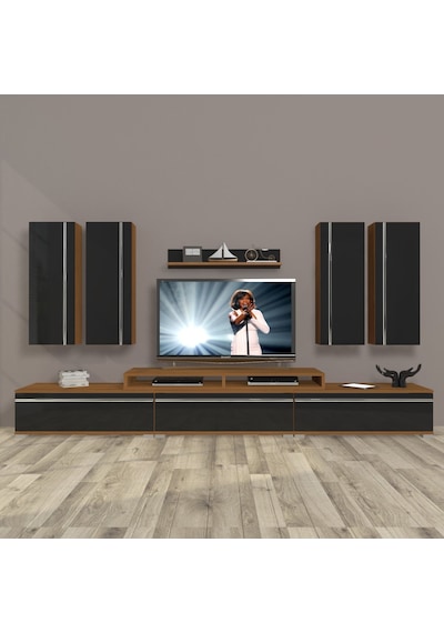 Decoraktiv Ekoflex 8d Mdf Tv Ünitesi Tv Sehpası Ceviz - Siyah