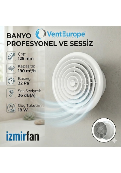 Circle 125 Bd 12.5 Luk Yuvarlak Sessiz Banyo Aspiratörü Klapeli 125 Mm Havalandırma
